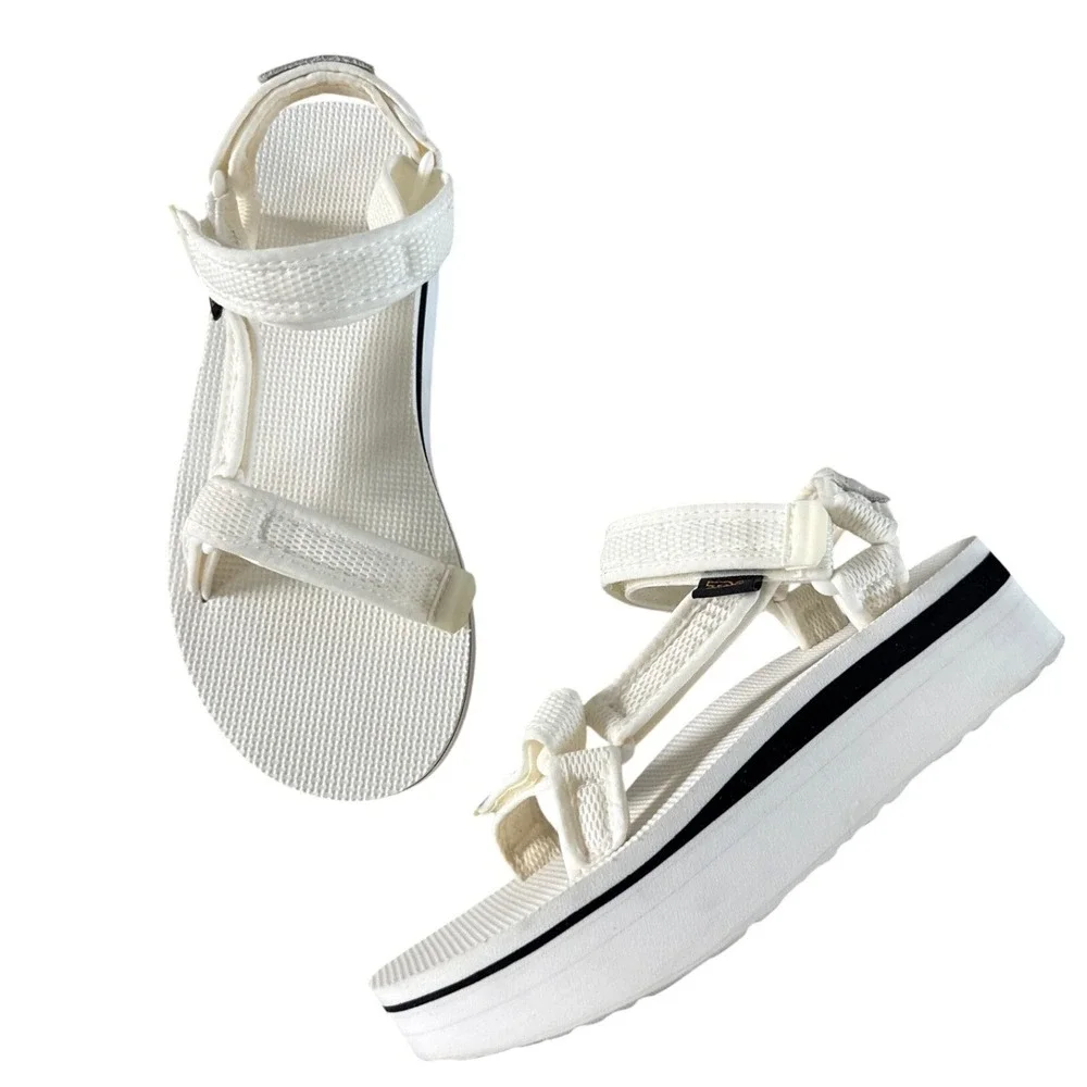 Teva Women's Flatform Universal Mesh Print Bright White Sandal US 8 EU 39‎ EUC